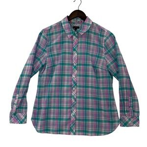 Talbots Plaid Button Down Shirt Womens Medium Purple Teal Excellent Long Sleeve